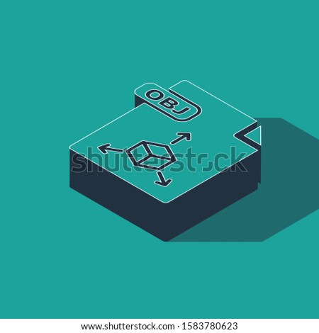 Isometric OBJ file document. Download obj button icon isolated on green background. OBJ file symbol.  Vector Illustration