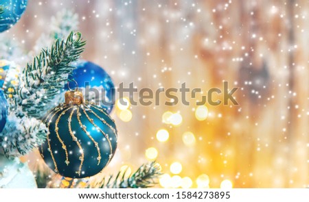 Beautiful christmas background with decor. Selective focus. Holiday.