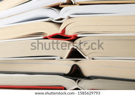 Stack of books on whole background, close up