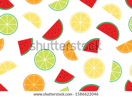 Seamless pattern of slice mixed fruit on white background - Vector illustration