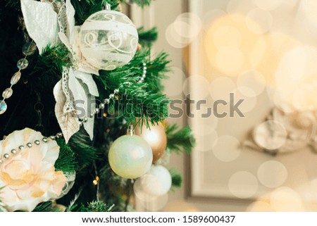 Christmas and New Year decorations with lights. Concept and background.