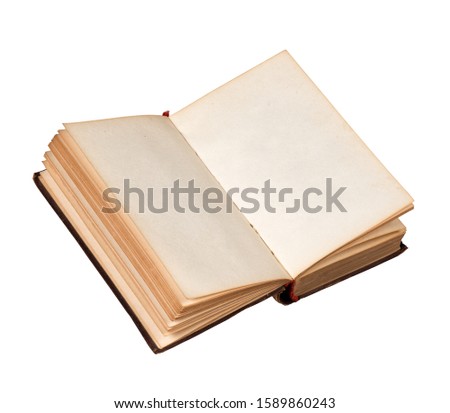 Opened old book with blank pages isolated on white. Copy space