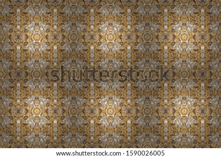 Raster illustration. Good for Christmas cards, decoration, menus, web, banners and designs related to wine and holidays. Seamless pattern with golden elements on background.