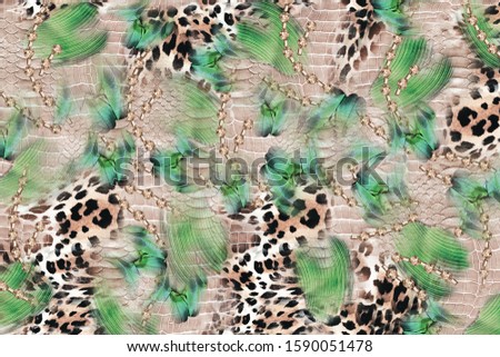  leopard texture palm leaves seamless background