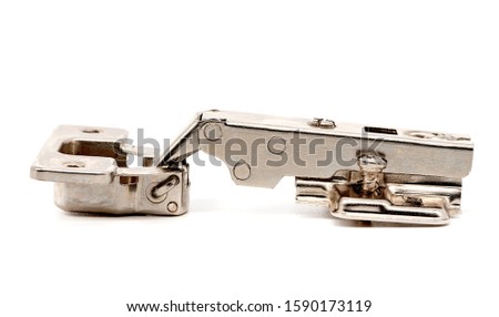 Furniture hinge isolated on a white background side view.