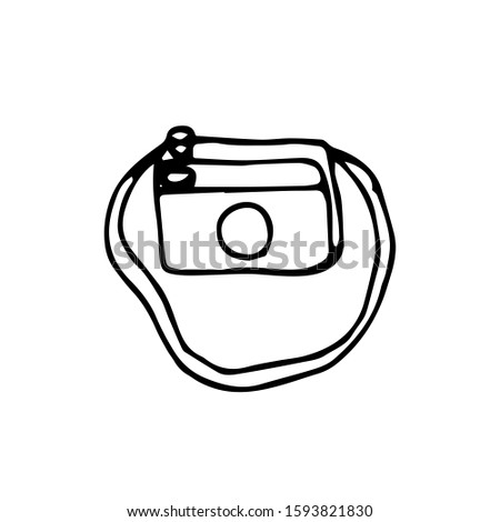 Camera hand drawn sketch icon. Monochrome photocamera design element stock vector illustration for web, for print