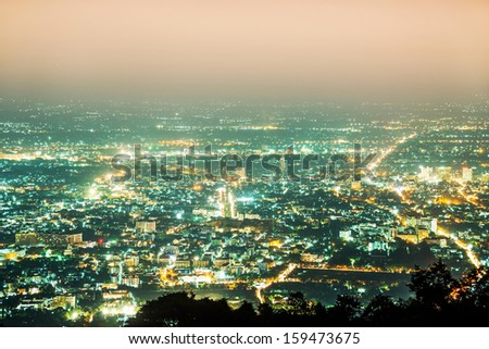 Chiang Mai at night, top view from Doi Suthep