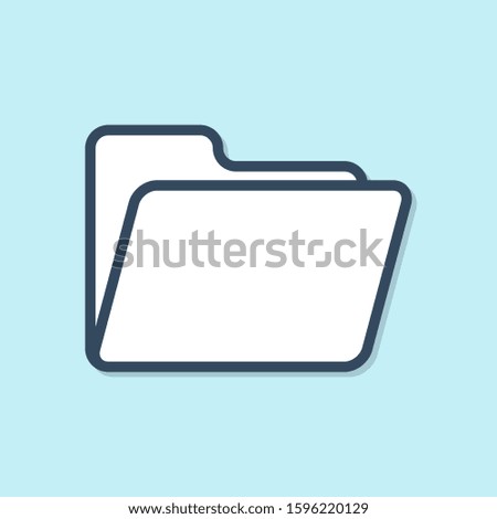 Blue line Document folder icon isolated on blue background. Accounting binder symbol. Bookkeeping management.  