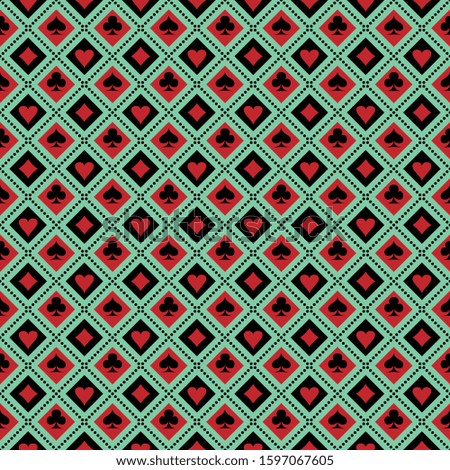 seamless pattern with casino playing cards. hearts, clubs, diamonds and spades. casino suit symbols and signs.