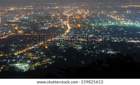 aerial view City night from the view point on top of mountain , Chiangmai ,Thailand