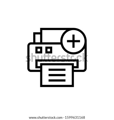 Printer icon, technology icon with add sign icon in outline style on white background, Printer icon and new, plus, positive symbol, Vector illustration