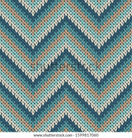 Clothing zigzag chevron stripes knitted texture geometric seamless pattern. Rug knitting pattern imitation. Fashionable seamless knitted pattern. Repeatable background.