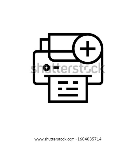 Printer icon, technology icon with add sign icon in outline style on white background, Printer icon and new, plus, positive symbol, Vector illustration