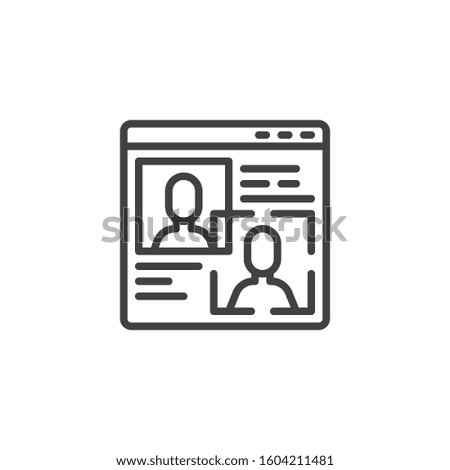 Website id scan line icon. Facial recognition linear style sign for mobile concept and web design. User account  identification outline vector icon. Cyber protection symbol, logo illustration