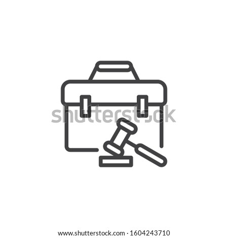 Judge gavel and briefcase line icon. linear style sign for mobile concept and web design. Law gavel and attorney briefcase outline vector icon. Symbol, logo illustration. Vector graphics