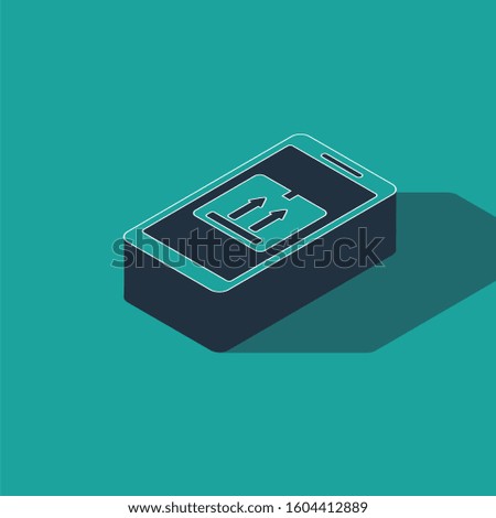 Isometric Mobile smart phone with app delivery tracking icon isolated on green background. Parcel tracking.  
