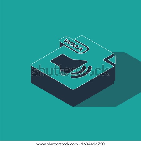 Isometric WMA file document. Download wma button icon isolated on green background. WMA file symbol. Wma music format sign.  