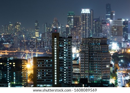 View of the modern night Bangkok city