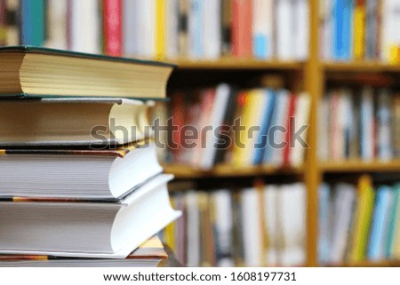 books on the table in public library