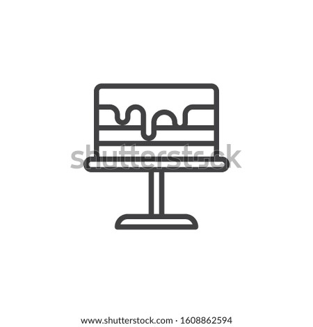 Cake on stand line icon. linear style sign for mobile concept and web design. Cake tray outline vector icon. Bakery symbol, logo illustration. Vector graphics
