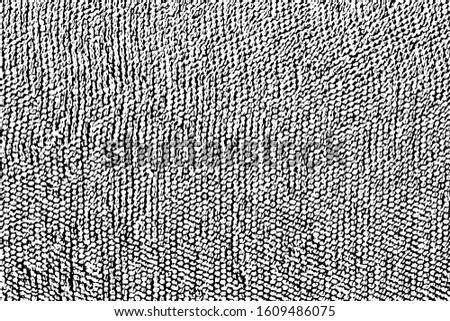 Grunge texture of a soft fluffy towel made of natural fabric. Abstract background of coarse fabric with close-up graininess. Vector illustration. Overlay template.
