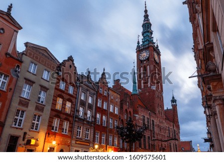 Gdansk New Year Square with Christmas tree and town hall