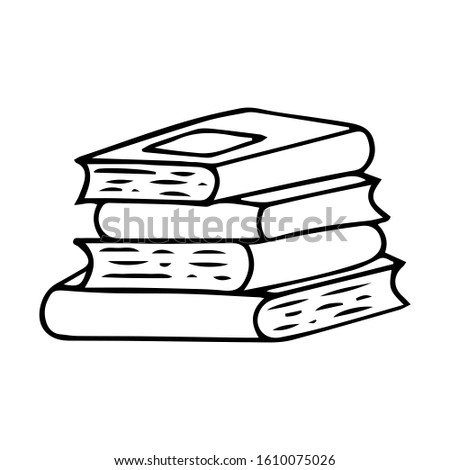 Doodle style stack of books. Black-white vector illustration. The element is hand-drawn and isolated on a white background.
