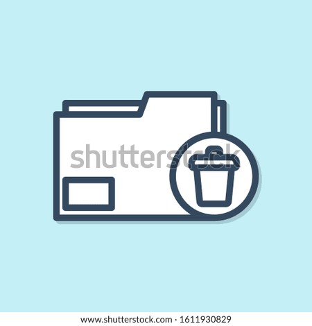 Blue line Delete folder icon isolated on blue background. Delete or error folder. Close computer information folder.  Vector Illustration