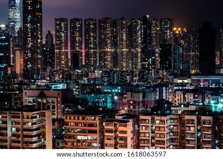 city skyline at night, HongKong cityscape at night