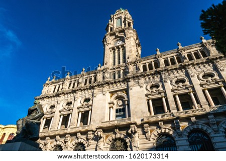 Porto Camara Municipal Town Hall Breathtaking Picturesque View on a Blue Sky Day in Winter