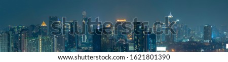 Panorama view of Bangkok business district at night time.