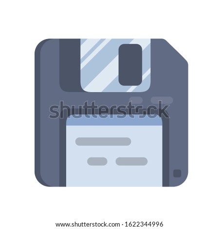 Diskette in flat style. Illustration with vintage classic diskette icon on white background for motion design, UI, computer game, animation and clothing design. View 3/4.