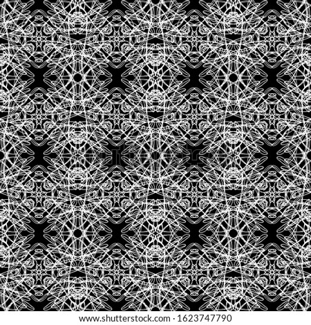 Seamless abstract pattern. Flat design. White lace on black background. Black and white graphics. Art Nouveau style. For the design and decoration of fabric, paper, Wallpaper and packaging.