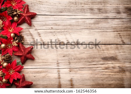 Christmas decoron the wooden background. Christmas greeting card.