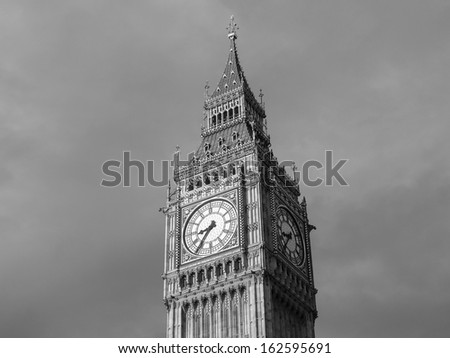 Big Ben Houses of Parliament Westminster Palace London gothic architecture in black and white