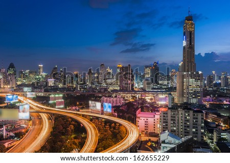Bangkok city day view with main traffic at twilight