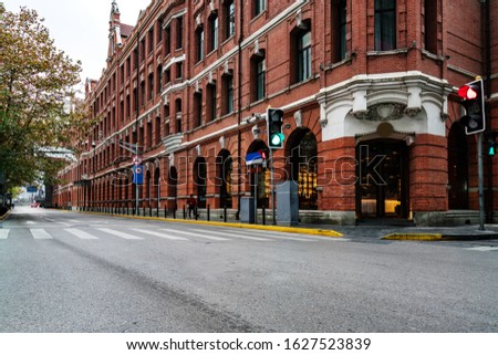 Classical architecture and urban roads on the bund in Shanghai, China