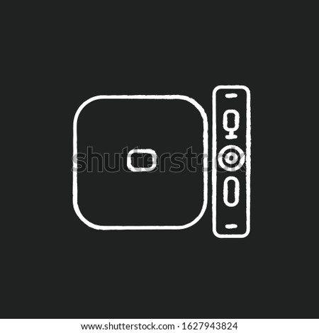 Digital media player chalk white icon on black background. TV, stereo, home theater system. Entertainment product. Game console. Electronic device. Technology. Isolated vector chalkboard illustration