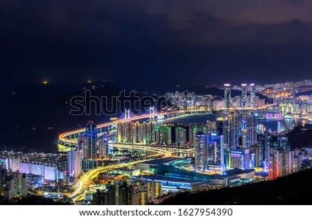 Busan Night Cityscape bast landmark in South Korea