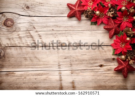 Christmas decoron the wooden background. Christmas greeting card.