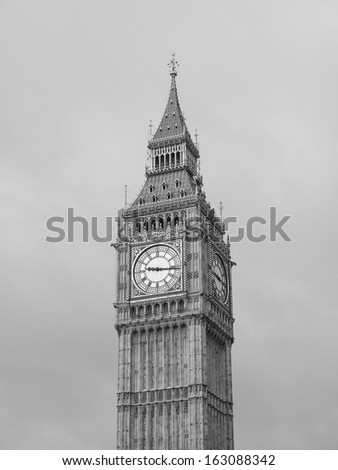 Big Ben Houses of Parliament Westminster Palace London gothic architecture in black and white