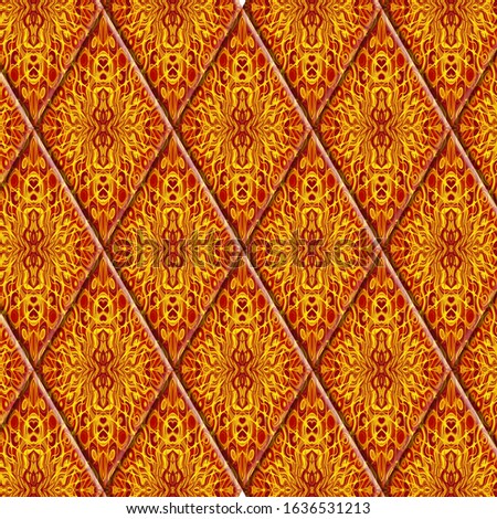 illustration with seamless ornament and geometric patterns, asymmetric, arabesque.