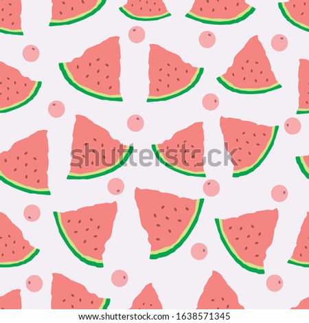 Colorful watermelon seamless vector pattern on light background for wallpaper, wrapping and textile. Deep pink and green color watermelon paper cut seamless pattern.