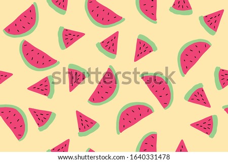 Cute watermelon  fruit seamless pattern on yellow background