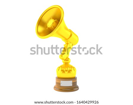 Megaphone golden trophy isolated on white background. 3d illustration