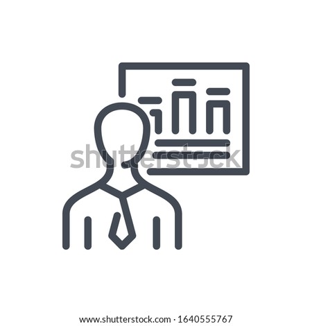 Personal report and analytics line icon. Business person with statistics vector outline sign.