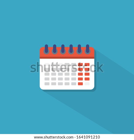 Calendar icon in flat style. White calendar with red strip on the blue wall. Reminder of Meetings and deadlines. Events, holidays in month. Concept time, planning. Modern paper organizer date. Vector.