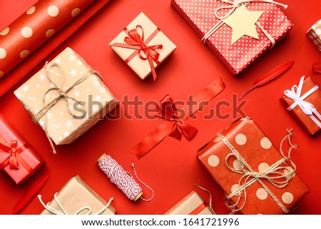 Composition with gifts on color background
