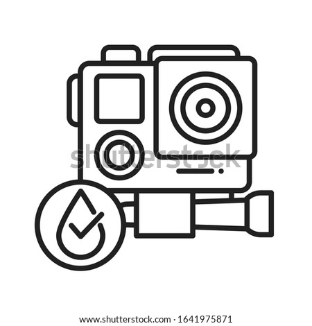 Waterproof action camera black line icon. Water repellent electronic device concept. Pictogram for web page, mobile app, promo. UI UX screen. User interface display. Editable stroke.