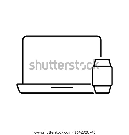 Laptop with smartwatch icons line style